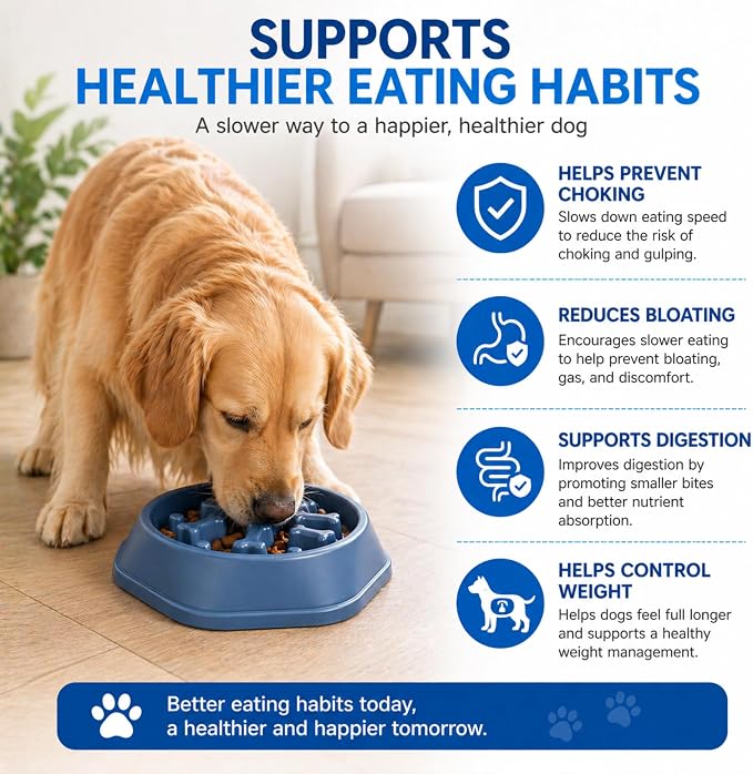 Slow Feeder Bowl for Small & Medium Cats & Dogs - Durable Slow Feeding Bowl with Non-Slip Base - Anti-Choking Puzzle Food Bowl for Dogs That Helps Mental Stimulation & Reduces Fast Eating-Blue - Image 6