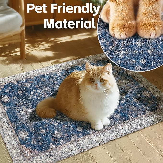 Cat Litter Mat Litter Trapping Mat, 40"x30" Waterproof Urine Proof Litter Box Mat Catcher Mat Non-Slip Washable for Kitty Kitten, Navy - Image 3