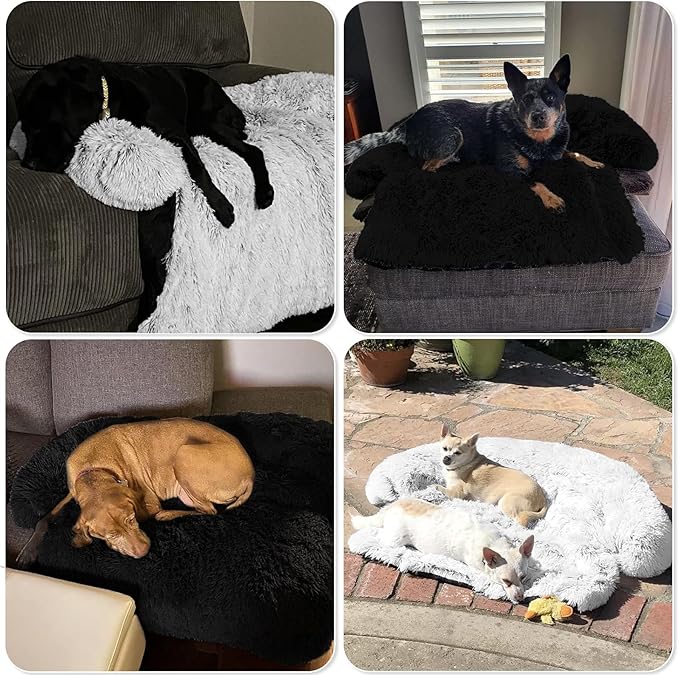 GGIB Calming Dog Bed Fluffy Plush Dog Mat for Furniture Protector with Removable Washable Cover for Large Medium Small Dogs and Cats (Medium, Black) - Image 7