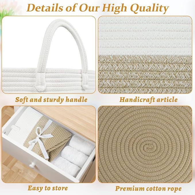 67L Large Woven Blanket Basket, Cotton Rope Baby Laundry Hamper with Handles, Kids Toy Basket for Classroom & Nursery, Soft Round Stuffed Animal Storage, Dog Toy Bin - 20"x13", Gradient Brown - Image 6