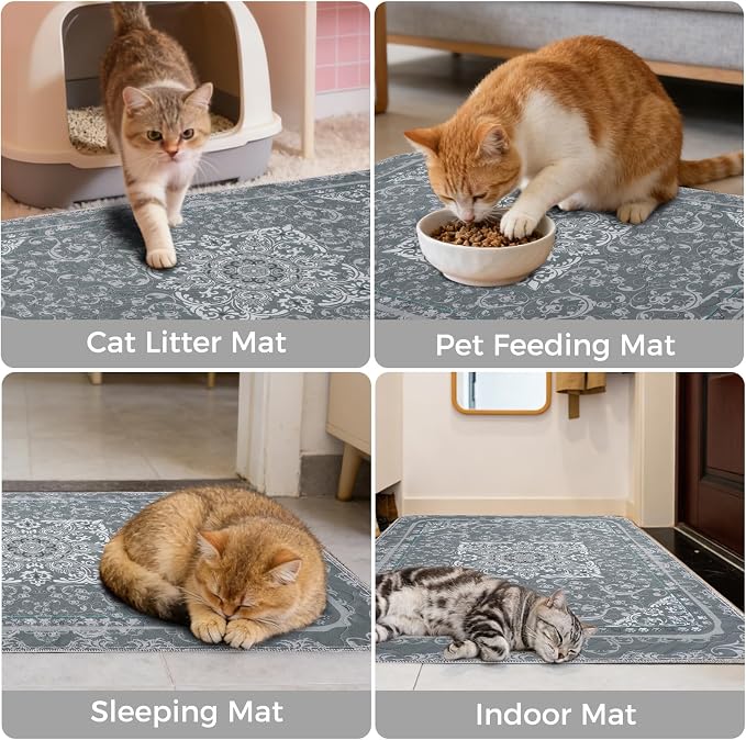 Homimp Cat Litter Mat, Litter Trapping Mat 2 Pack, Contains Mess from Box, Protects Floors,Urine Waterproof,Non-slip,Less Waste Cat Litter Box Mat,Soft on Kitty’s Paws,Washable,Absorbent,Grey 36"X41" - Image 6