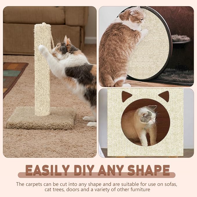 Cat Scratch Furniture Protector for Couch, Wall & Door Guard, Trimmable Self-Adhesive Scratch Pad, DIY Climbing Mat, Deterrent, Scratching Post Replacement (39.4''x15.8'', Khaki) - Image 4