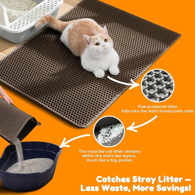 Cat Litter Mat 47"x27",Double Layer EVA Litterbox Mat Brown | Extra Large Honeycomb, Waterproof & non-slip, Odor-free, easy clean, washable durable floor protector,scatter control - Image 6