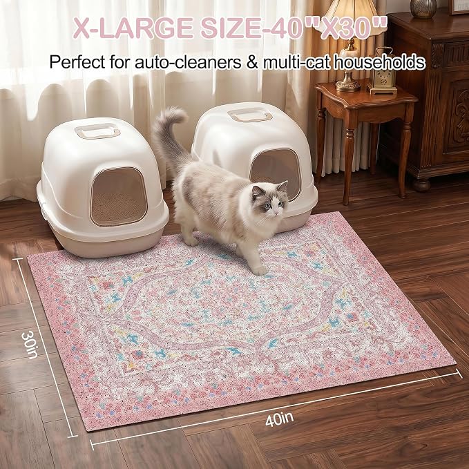 Glittme Cat Litter Mat, 40"x30" Non-Slip Washable Trapping Mat for Cats | Litter Trapping Mat With Thick PVC Coil To Catch Scatter, Soft On Paws And Waterproof Bottom To Protect Floors - Image 6