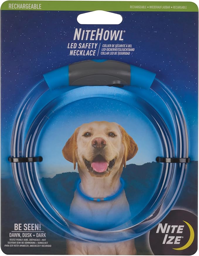 Nite Ize NiteHowl Rechargeable LED Safety Necklace - Dog Light for Dog-Walking Gear - Weather-Resistant Design - 5 Hours Runtime - Cut to Fit from 12” to 27” - Blue by NiteIze