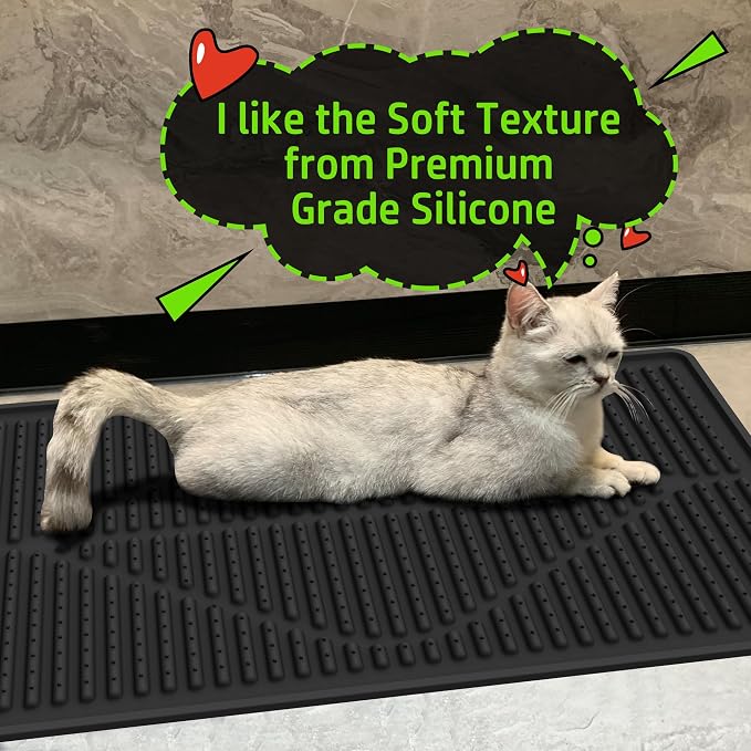 Mofason Rubber Cat Litter Box Mat, Black Silicone Litter Catcher Mat | Waterproof 24"x15" kitty litter box mat; litter trapping catcher mat; easy clean trapping mat, kitty litter mats for floor - Image 8