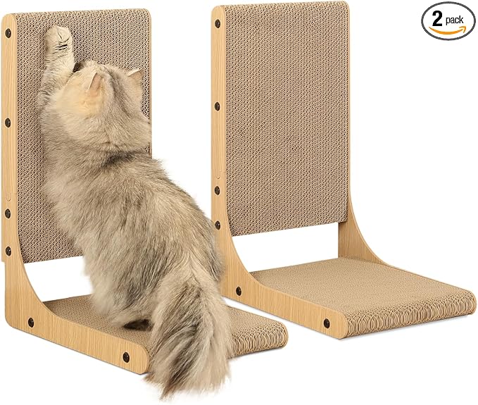 Zakkart 2-Pack Cat Scratching Board, 19.7'' Tall Cardboard L Shape Vertical Cat Scratchers for Indoor Cats, Cat Scratching Post for Wall and Couch, Medium by Zakkart