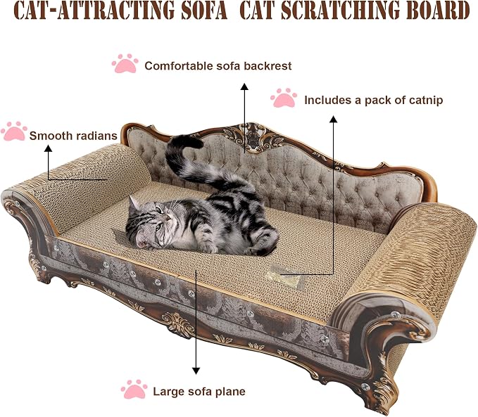 Sofa Shaped Scratching Couch,Thick Scratching Cardboard, Lounge Bed for Indoor Rest&Play, Sofa Scratcher Pad (39.4" L X 14.4 "W X 14" H) - Image 3
