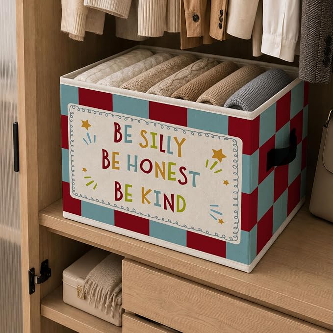 Inspirational Storage Bins Box, Affirmation Collapsible Organizer Basket | uplifting encouraging storage box basket for books clothes, checkerboard organizer for nursery bedroom playroom, 10x14 in - Image 6