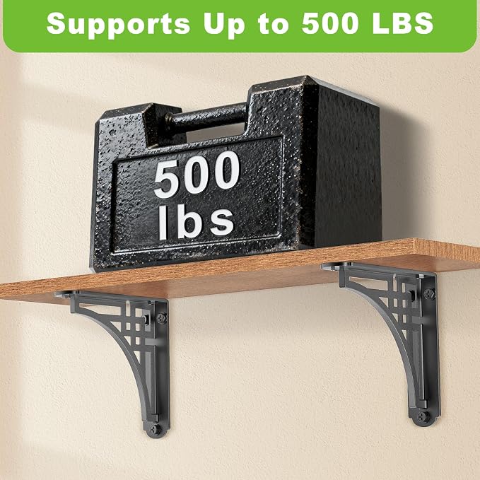 Dolibest 8 Inch Heavy Duty Shelf Brackets, 5MM Thickness L- Bracket , Metal Floating Shelf Bracket, Wall Shelf Bracket & Hardware, Rustic Black Floating Shelves for Kitchen Living Room-2Pcs-(500LB) - Image 7