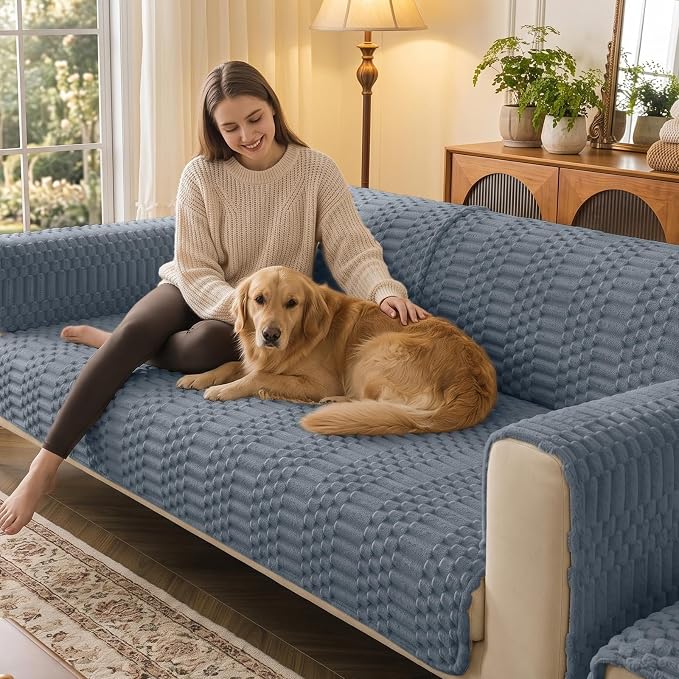Smiry Waterproof Couch Covers for Dogs Washable, Non Slip Pet Sofa Cover | Plush Scratch Resistant Flannel Furniture Protector for Dogs, Grey, 36" x 82.7" - Image 2