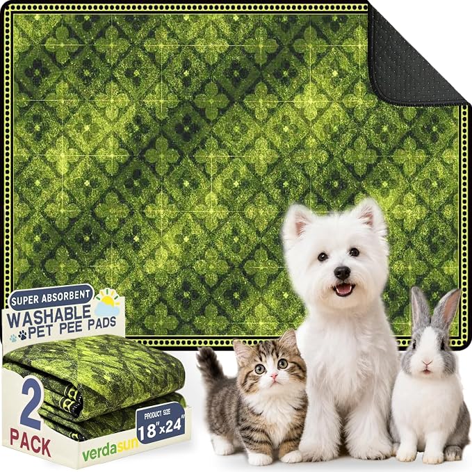 Washable Pee Pads for Dogs, Reusable Puppy Potty Training Pads, Ultra-Absorbent Thick Waterproof Leak-Proof Non-Slip Pads & Mat for Crate, Playpen, Floor, Whelping & Housebreaking , 2 Pack 18"x24" by Verdasun