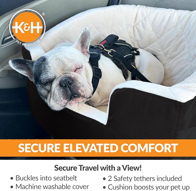 K&H Dog Car Seat, Bucket Booster for Small to Medium Pets, L Black/Cream | Better views on rides, dog car seats for small dogs with bolster, 2 tethers, washable cover, for 2 small dogs or 1 medium dog - Image 9