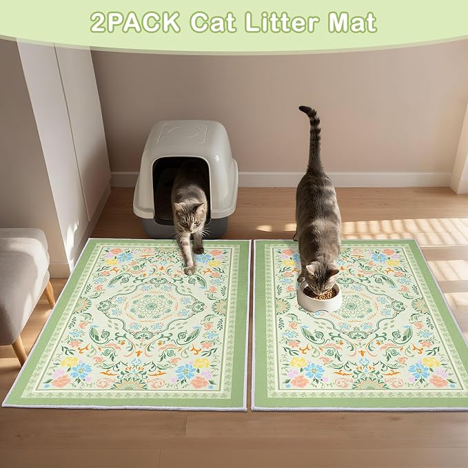2 Pack Washable Cat Litter Mat 48"x36" Waterproof Trapping Pad | Kitty Litter Box Mat Featuring A Non-Slip Base And Decorative Design To Trap Scatter For Home Floor Protection - Image 5