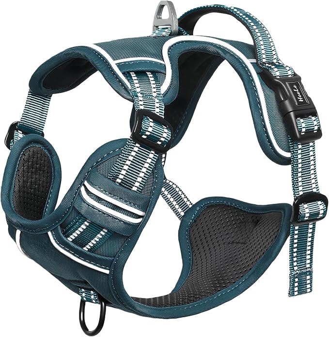HEELE Dog Harness for Large Dogs No Pull Dog Vest Harness for Large Dog with Soft Padded Handle Reflective for Outdoor Training, Blackish Green, XL | Front Clip for Large Dog Harness, 2 Metal Rings with Handle, Adjustable, Soft Breathable Padded Pet Ve... - Image 6