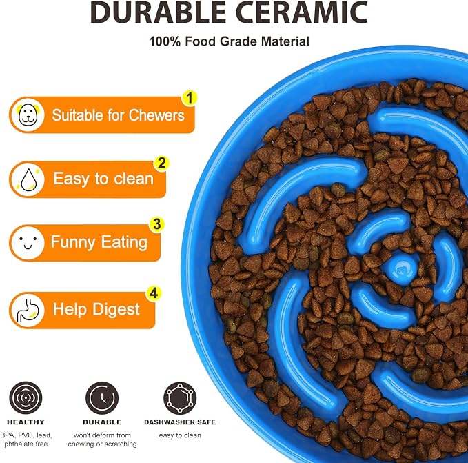 Ceramic Slow Feeder Dog Bowl, 2 Cups Maze Puzzle Dish to Slow Down Eating | Premium Ceramic Material with Anti-Slip Design, Suitable for Small, Medium and Large Breed Dogs Daily Feeding - Image 3