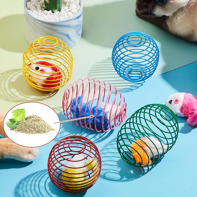 Jecery 5 Pcs Cat Toys Spring,Catnip Rats,Bright Color | Interactive Metal Cat Toy, Stretchable Rolling Ball, for Indoor Cats, Colorful Playful Coils, Kitten Pet Supplies - Image 4