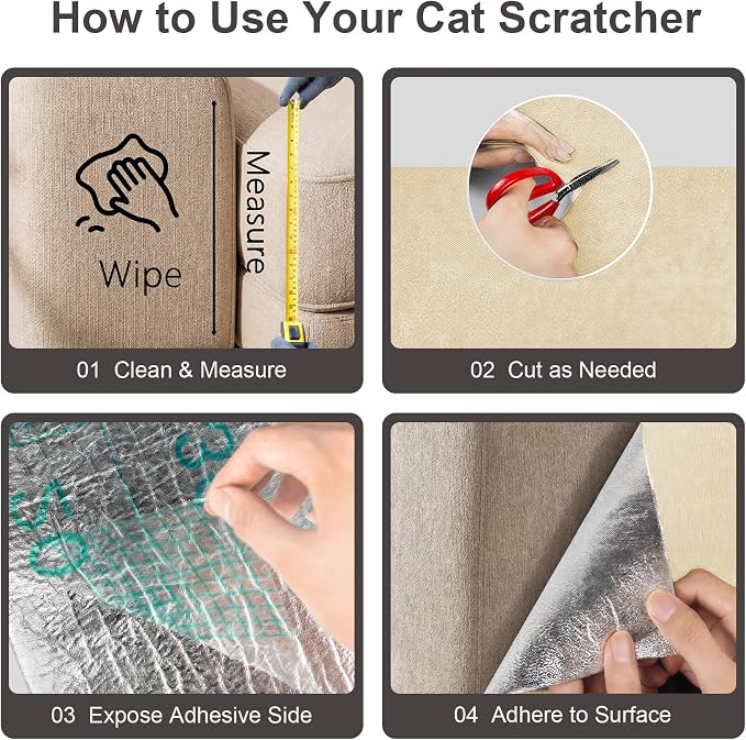 Small Cat Scratcher, 23.6x11.8 Cat Scratch Furniture Protector | Trimmable, No-Shedding Cat Scratch Pad with Self-Adhesive Backing for Climbing, Protects Walls and Couch, Beige - Image 5