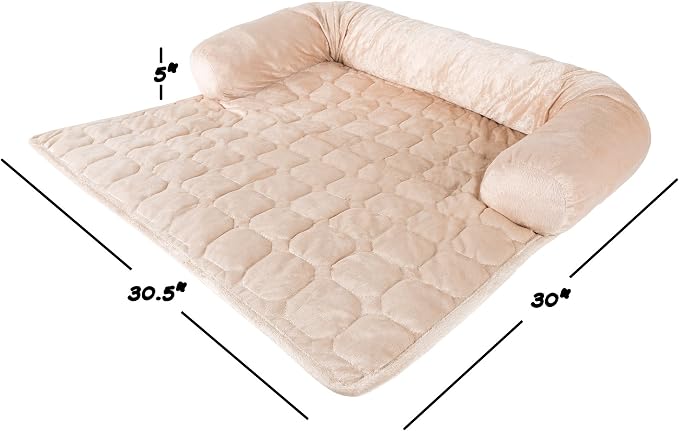 Couch Cover for Dogs – 30x30.5 Pet Furniture Protector with Memory Foam Bolster, Quilted Fabric, Non-Slip Water-Resistant Base by PETMAKER (Beige) - Image 2
