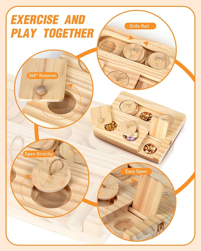 Guinea Pig Foraging Toys, 6 in 1 Hamsters Wooden Interactive Enrichment Toys, Treat Dispenser for Small Animal, for Rabbits, Bunny, Chinchillas, Rats and Gerbils - Image 3