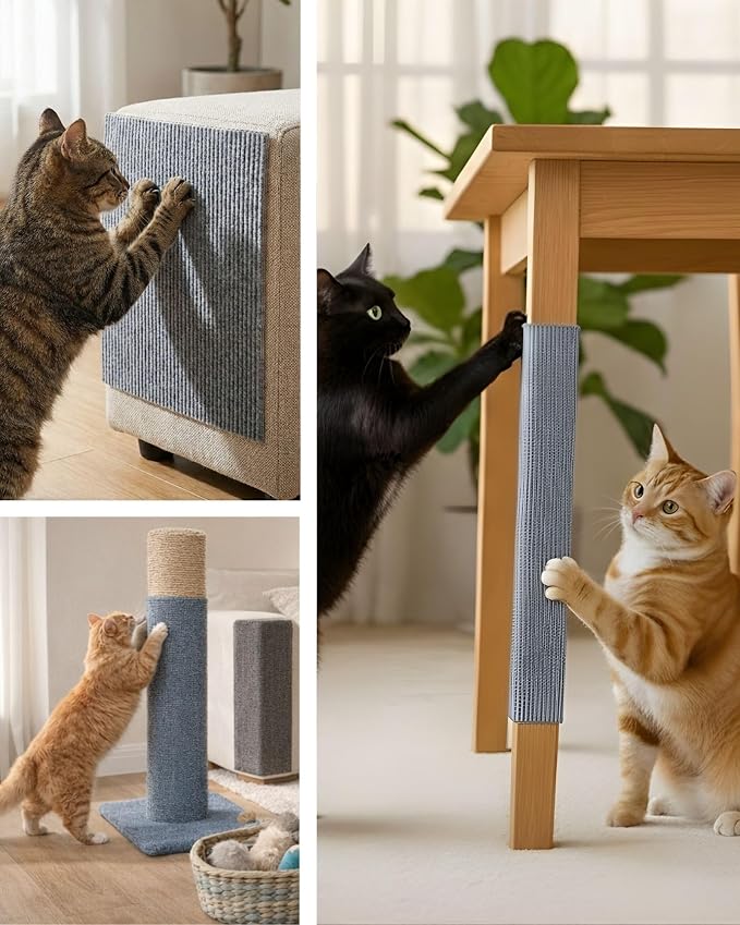 Corner & Wall Cat Scratch Mat, Self-Adhesive Trimmable Cat Scratcher, Wall Mounted Scratching Pad for Indoor Cats, Sofa Furniture Protector, Cat Post Cover Replacement (Grey, 23.6''x11.8'', 3-Pack) - Image 4