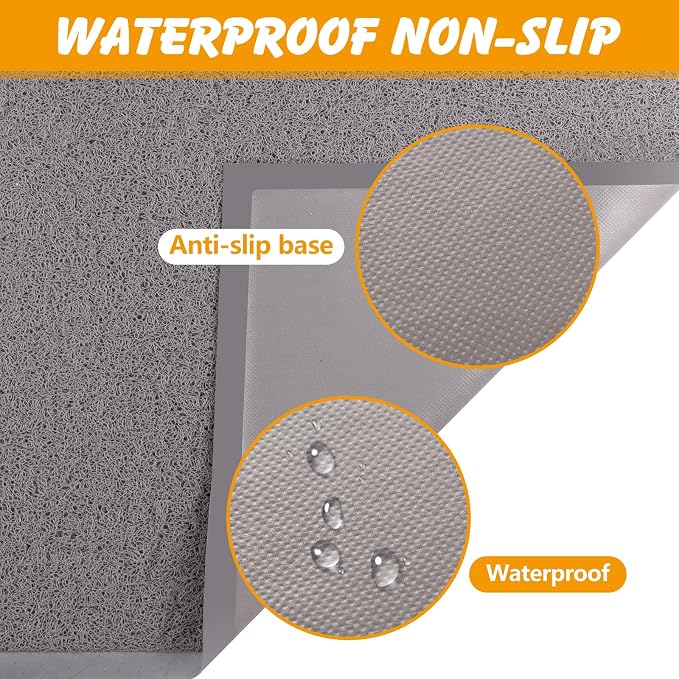 ondware Cat Litter Mat 35.5 x 23.6 in, Waterproof Non-Slip, Gray | Traps scattered litter, soft PVC on paws, washable, easy rinse clean, stable anti-slip base - Image 5