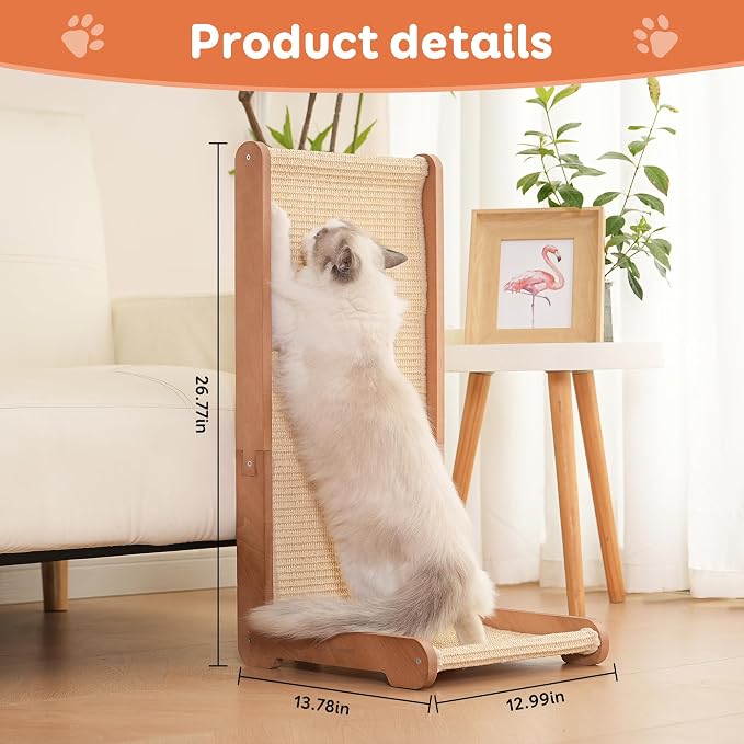 Sisal Cat Scratcher for Indoor Cats, Beechwood Base, Natural Sisal Woven Scratch Pad, Durable Scratching Post, Furniture Protector (L1) - Image 2
