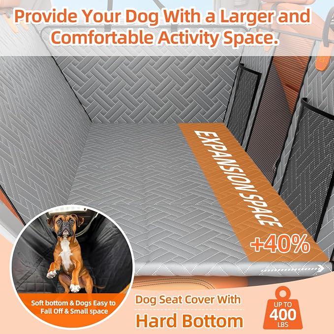 Back Seat Extender for Dogs,Hard Bottom Car Seat Cover for Dogs | With Mesh Window,Waterproof Backseat Pet Cover Hard Bottom-Dog Car Seat Cover for Back Seat Dog Hammock for Car/SUV (L-Grey) - Image 2