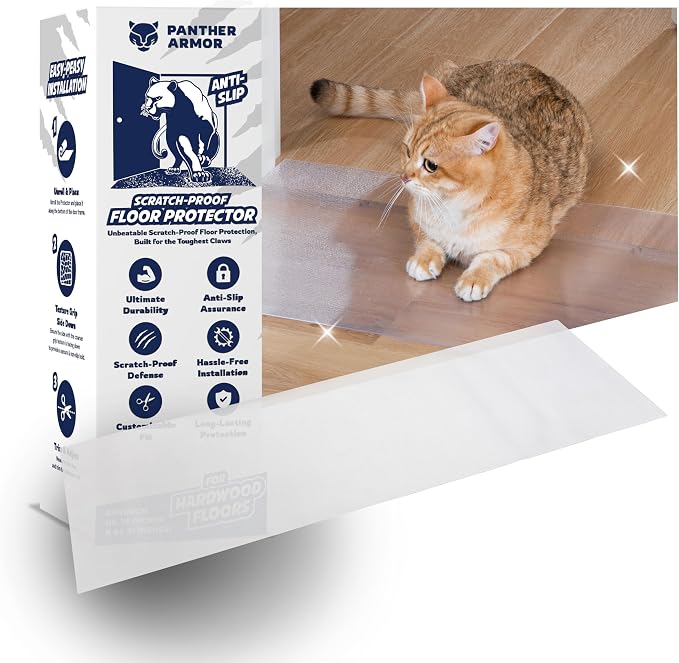 Panther Armor Hardwood Floor Protector for Pets, Runner Mat 16 x 43 in | Stops cats scratching doorways and hardwood floors. Door scratch protector and plastic runner mat by PantherArmor