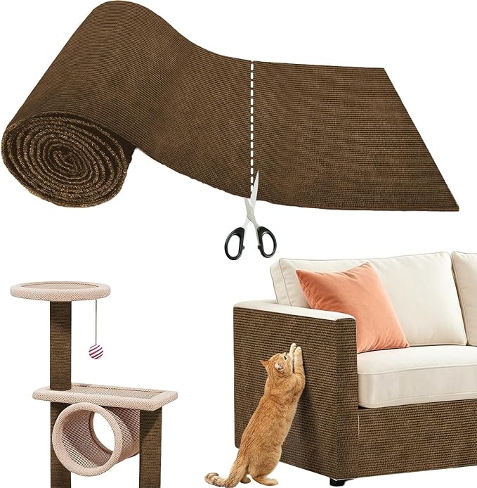 Cat Scratch Furniture Protector (Brown, 78.7" x 15.8") | Anti-Scratch Sofa Guard Pads with Twist Pins & Double-Sided Tape, Cat Scratch Deterrent for Couch, Sofa & Door by CLFORLORGN