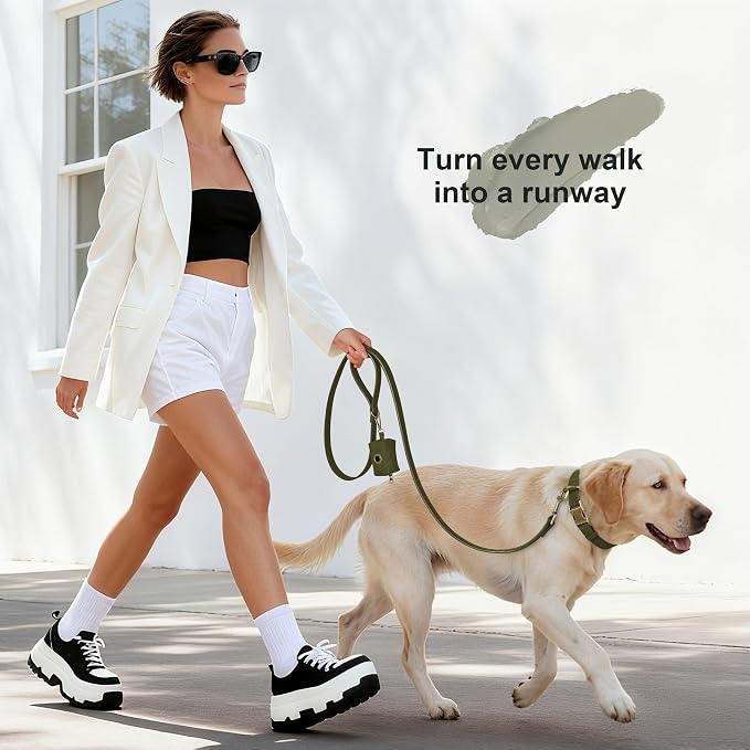 Didog Dog Poop Bag Holder for Leash, Stylish PU Leather, Dark Green | Easy Clean for Daily Walking, Quick to Install on Leash & Harness, Easy-Pull with Metal Clip, Includes 1 Roll Pet Waste Bag - Image 4