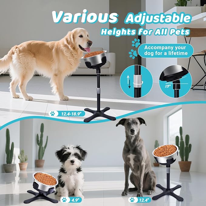 Elevated Adjustable Dog Bowl Feeding Stand, 3 Heights and Tiled Ajudst, Compatible with Moost Feeding Bowls, Great for Medium Large Dogs(Not Bowl 2 Pack Updated) - Image 2