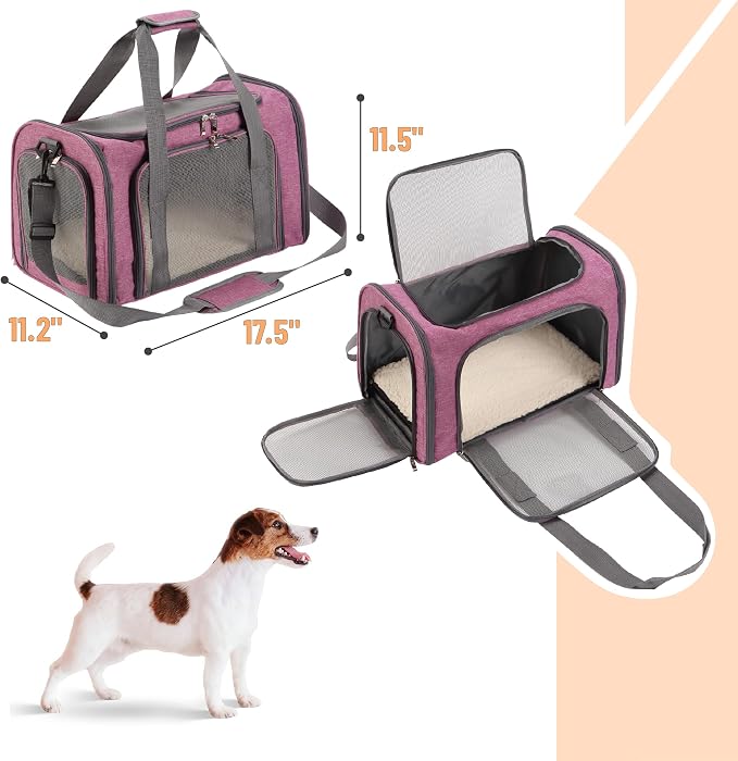 Mr. Pen- Pet Carrier, 17.5" x 11.2" x 11.5", Medium Size, Pink | Portable Travel Carrier for Small Pets, Cats & Small Dogs, Breathable Mesh, Safety Inner Leash - Image 2