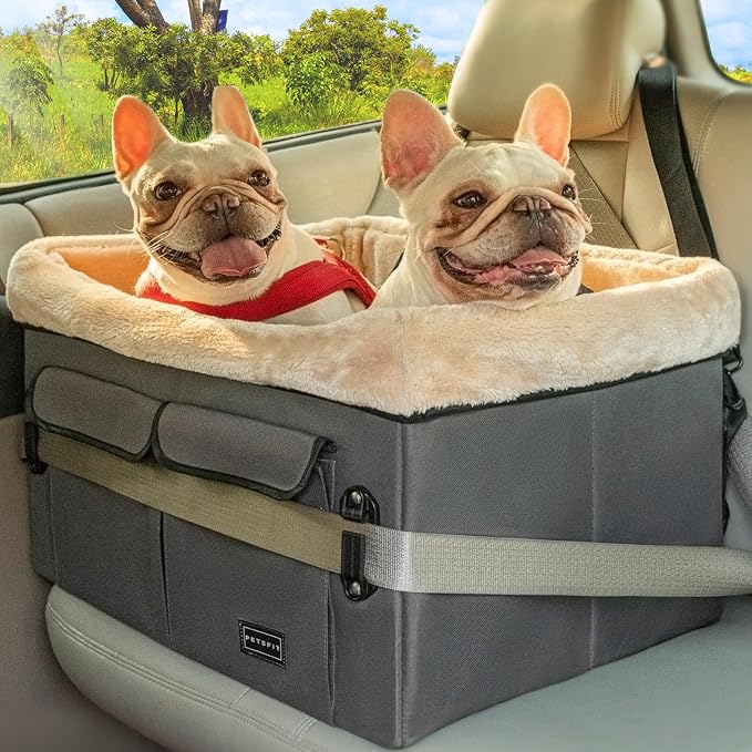 Petsfit Dog Car Seat for Medium Dogs or 2 Small Dogs, Upgraded Dog Booster Car Seat for Front and Back Seats with 2 Safety Leashes (Medium, Deep Grey) by Petsfit
