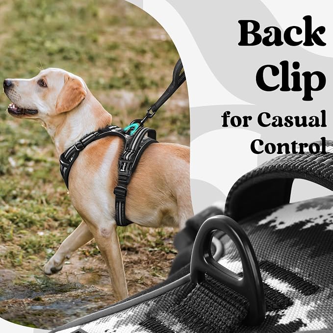 rabbitgoo Dog Harness Medium Sized, Updated Easy On & Off with 3 Buckles | No Pull No Choke, Walking with 2 Clips and Handle, Adjustable Soft Reflective, Mountain Black, Medium - Image 7