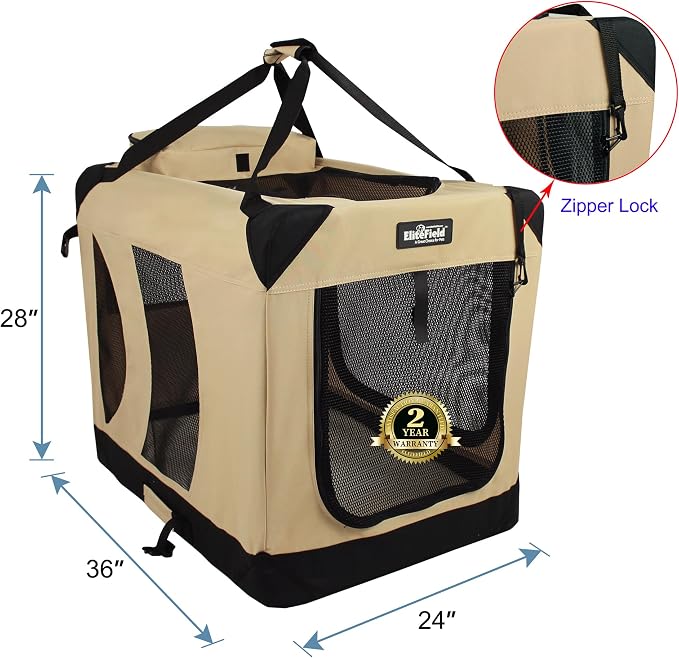 EliteField 3-Door Soft Dog Crate with Bed & Carrying Bag (2-Year Warranty) | 3 Mesh Doors, Steel Frame, Removable & Washable Crate Cover and Bed Cover, Storage Pockets, Indoor/Outdoor, Foldable - Image 2