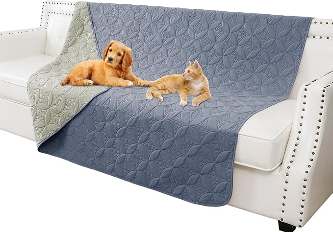 Waterproof Couch Cover for Dogs - Washable Pets Furniture Protector | TPU Leak-Proof Liner, Lightweight & Reversible, Fits Chair, Sofa, Bed, 52" x 82" , Blue/Green by TuffeelHome