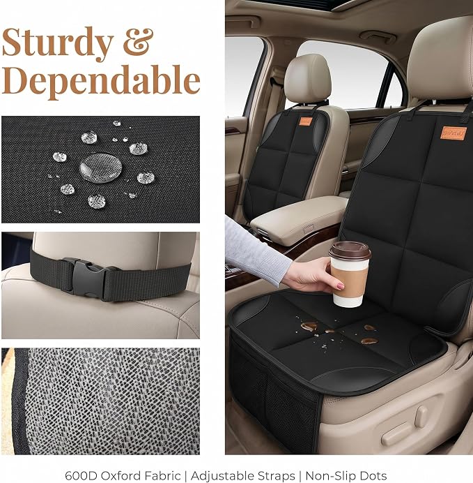 SMART ELF 2 Pack in Gift Box Car Seat Protector (Black) | Thickest Padding and Non-Slip Backing Mesh Pockets for Baby and Pet, Sedan SUV Truck - Image 7