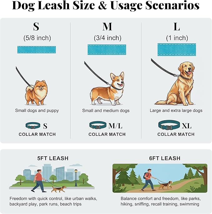 PU Leather Dog Leash for Medium Dogs, 5ft Soft Padded Handle, Green | Comfortable Grip for Daily Walking Training, Full Control, Metal D-ring, Tangle-Free 360° Swivel Clasp, Easy to Clean, 3/4in - Image 3