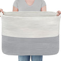 MEGASKET XXXXL Blanket Basket, 25" x 16" x 16"(108L) Rectangle Basket for Blankets Living Room, Extra Large Wicker Woven Blanket Pillow Storage Bin, Soft Kids Dog Toy Box Storage Bin Organizer by MEGASKET