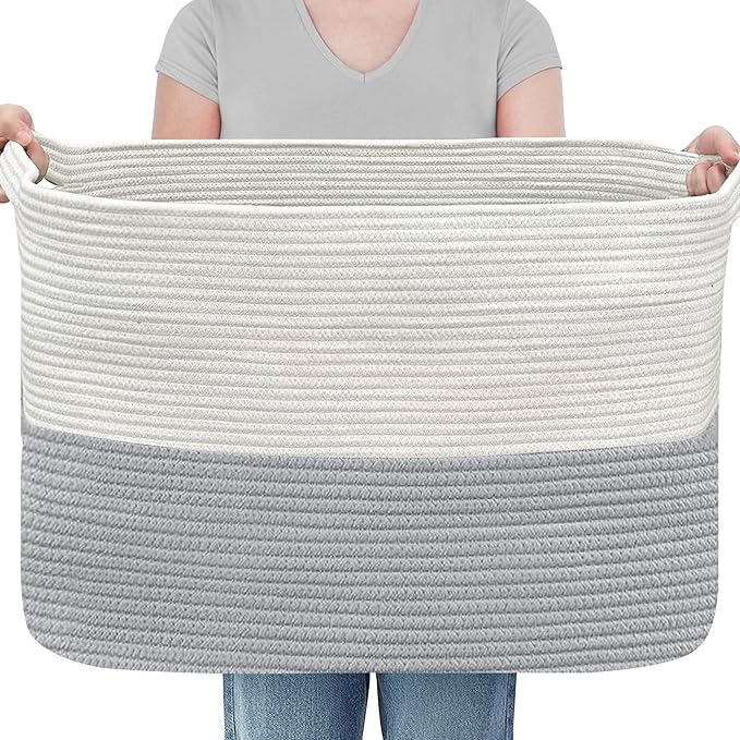 MEGASKET XXXXL Blanket Basket, 25" x 16" x 16"(108L) Rectangle Basket for Blankets Living Room, Extra Large Wicker Woven Blanket Pillow Storage Bin, Soft Kids Dog Toy Box Storage Bin Organizer by MEGASKET
