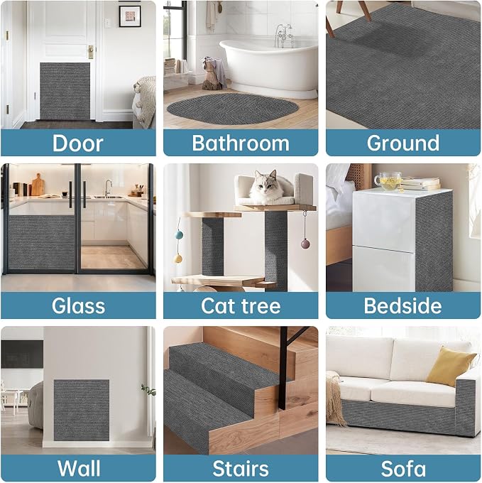 Heavy Duty Cat Scratch Mat for Couch (Dark Gray, 39.3" x 15.8") | Self-Adhesive Trimmable Cat Scratcher Carpet, Furniture Protector & Climbing Pad for Cats, Sofa, Door & Cat Tree - Image 7
