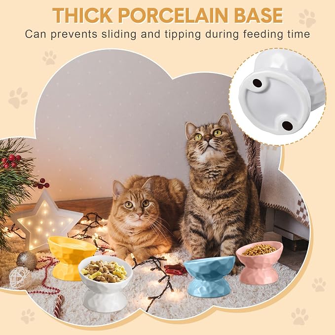 4 Pcs Ceramic Raised Cat Bowl 6.8 oz Pet Food Bowl Anti Vomiting Pet Elevated Dog Feeder Tilted Cat Water Bowl Feeding Kitten Dishes for Small Dog Kitten(White, Yellow, Blue, Pink) - Image 6