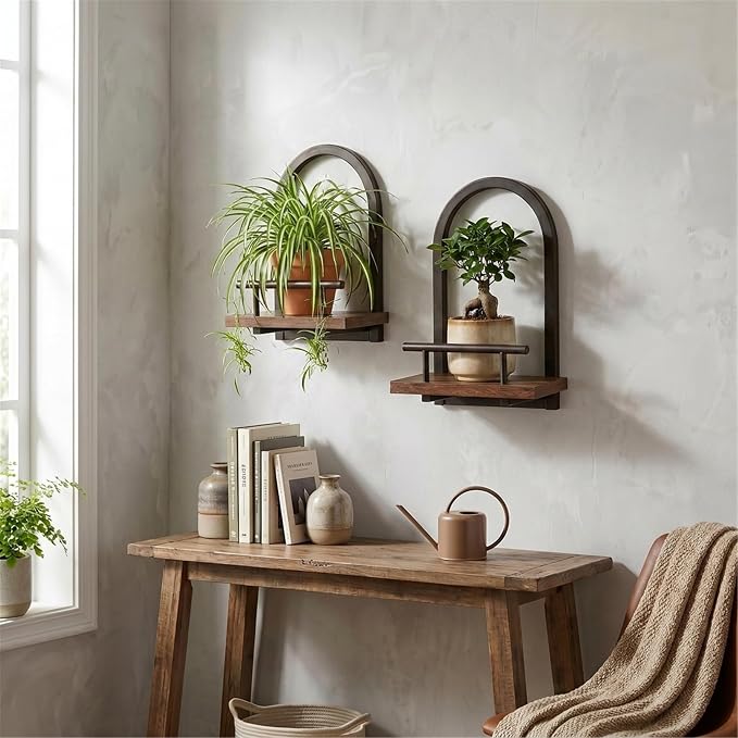 Amaoot Floating Shelves Set for 2, Wall Plant Holder Shelf, Wall Planters | Wall Planters for Indoor Plants, Hanging Shelves Wall Shelf Plant Holder for Living Room Decor, Bathroom, Bedroom, Kitchen - Image 2