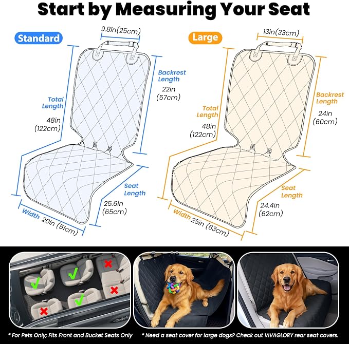 VIVAGLORY Dog Front Seat Cover Car Seat Protector, L, Black, 1Pack | Front Bucket Captain Chair Cover for Dog, Single Bucket Captain Chair Hair Resistant Protector for Car - Image 6