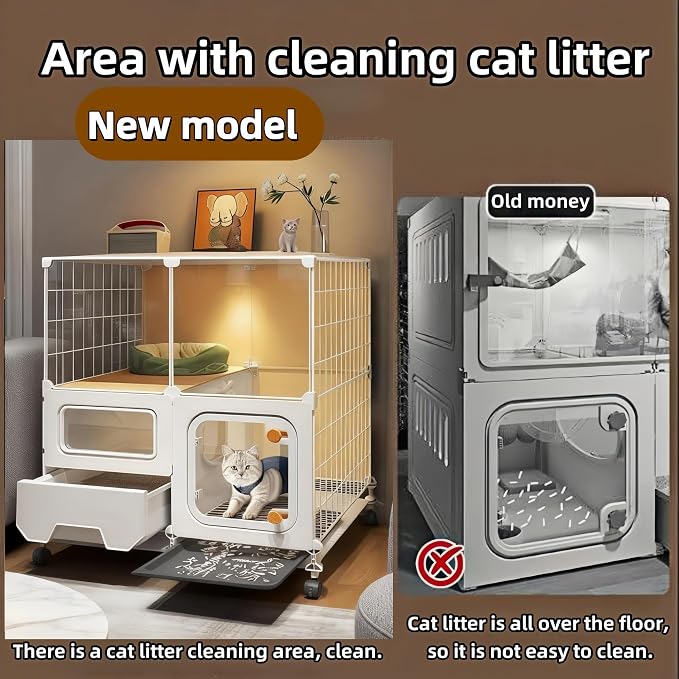 cat cage Indoor with Litter Box, Complimentary Bed, Bowl,Cleaning Three Piece Set,Large cat Enclosure, Cat House with Wheels Outdoor,Small Animal Cage cat Kennel (28″(L) x18.1″(W) x32.3″(H) - Image 6