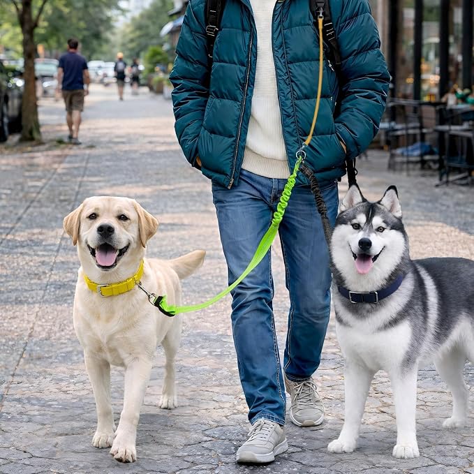 Double Dog Leash for Two Dogs, Professional No Tangle 360° Swivel Coupler with Shock Absorbing Bungee, Adjustable Length Dual-Sided Reflective Two Dogs Lead Splitter for Small Medium Large Dog - Image 6