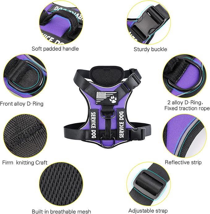 Service Dog Harness, Reflective Dog Vest Harness with 5 PCS Patches, Adjustable Soft Oxford Pet Harness, Inner Layer Mesh, Easy to Control for Dogs - Image 2