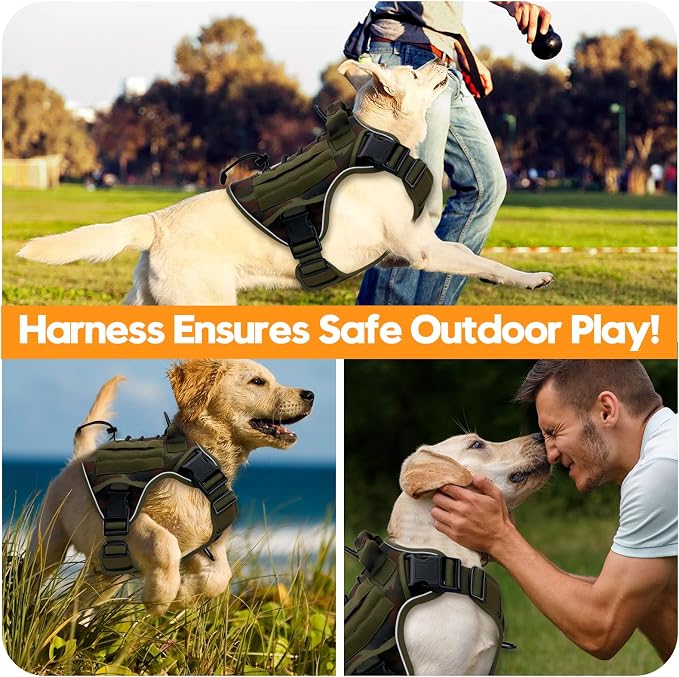 Heavy-Duty Tactical Dog Harness for Large Dogs, No Pull Adjustable Reflective Pet Vest with Molle System, K9 Military-Grade Control for Service Training, Outdoor & 10+ Breeds, Green Camo, X-Large - Image 6