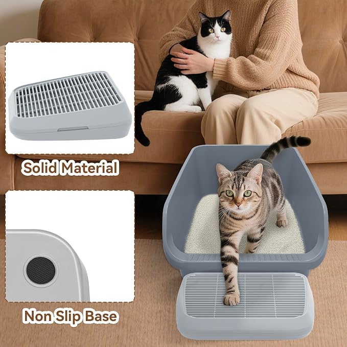 Elevated Litter Box Ramp/Steps for Kittens & Old Cats,Washable Litter Catcher Stairs for Automatic Cat Litter Box,Anti-Tracking Cat Litter Mat Pedal with Filter,Easy to Clean (Light Grey) - Image 6